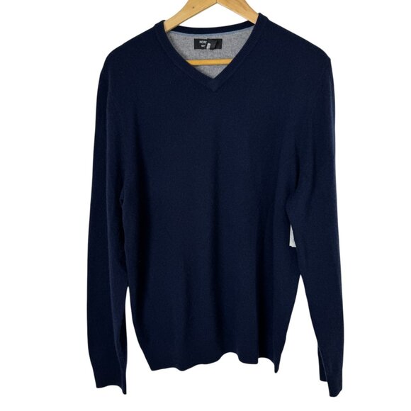 Nordstrom 100% Cashmere Navy Blue V Neck Lightweight Sweater Men's Large Preppy - Picture 1 of 12